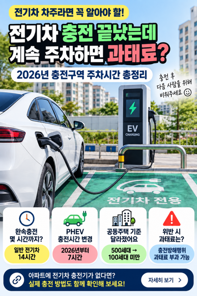 전기차 충전 끝났는데 계속 주차하면 과태료? 2026년 충전구역 주차시간 총정리