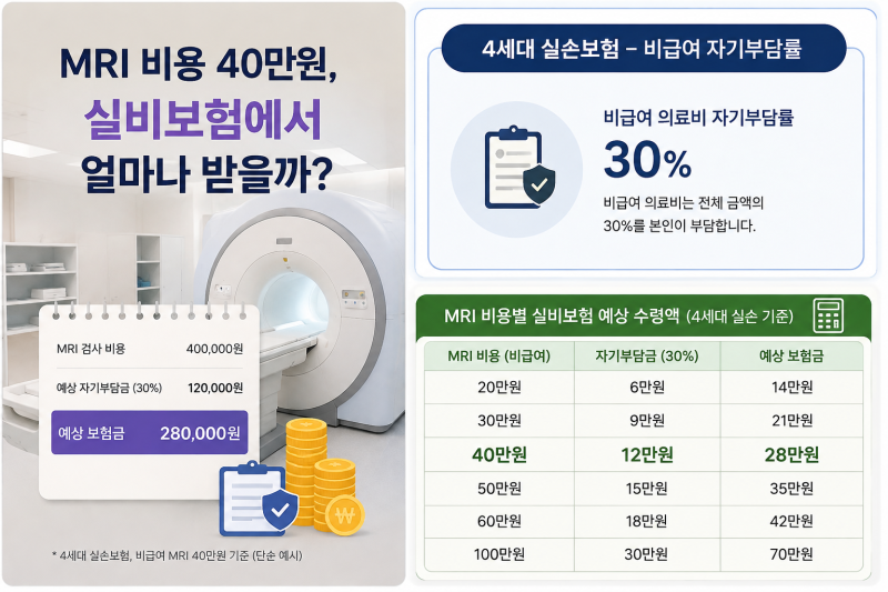 MRI 비용 40만원이면 실비보험에서 얼마나 받을까?4세대 실손 기준 계산해봤어요