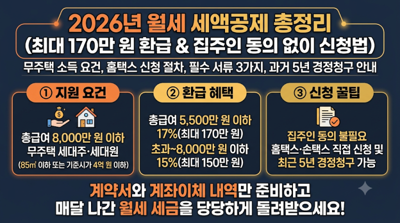 최대 170만 원 현금 환급! 월세 세액공제 조건부터 집주인 동의 없이 신청하는 법 완벽 정리