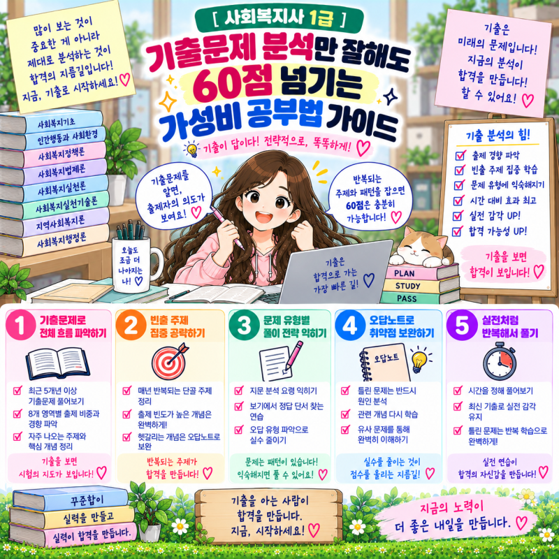 [사회복지사 시험] 1급 기출문제 분석만 잘해도 60점 넘기는 가성비 공부법 가이드