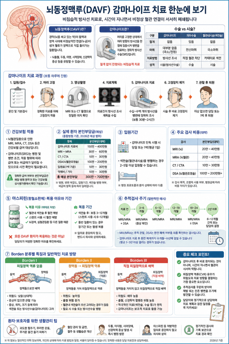 뇌동정맥루 감마나이프 시술 비용,소요 시간, 수술 인가? 시술 인가? 아스피린 처방 이유와 ....