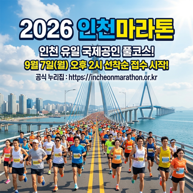 [2026 인천마라톤 접수 안내] 9월 7일 선착순 신청 방법 코스 참가비 총정리 (청라하늘대교 풀....