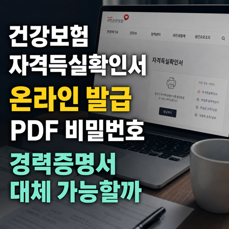 건강보험자격득실확인서 온라인 발급 방법, 비밀번호 경력증명서 대체
