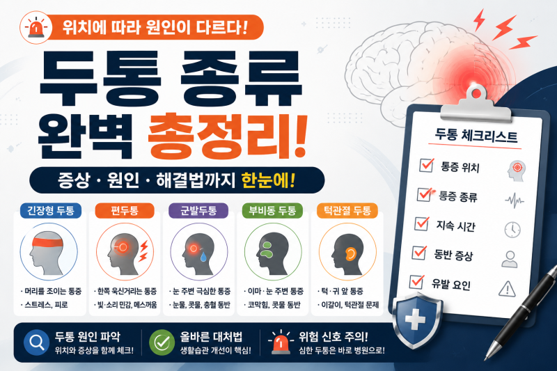 두통 종류 총정리｜관자놀이·뒷머리·눈 주변 위치별 증상, 원인과 해결법