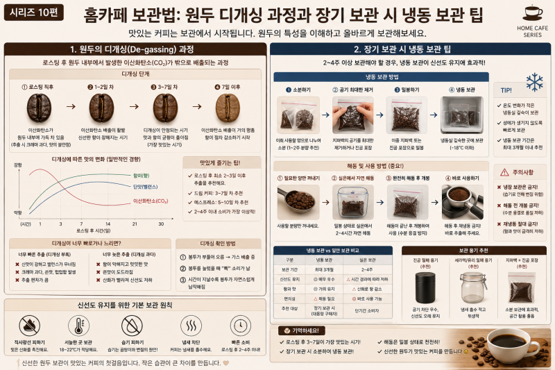 [시리즈 10편] 홈카페 보관법: 원두 디개싱 과정과 장기 보관 시 냉동 보관 팁