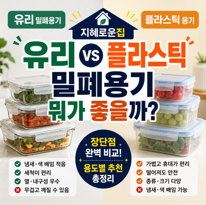 유리 밀폐용기 vs 플라스틱 용기 장단점 비교, 어떤 걸 써야 할까?