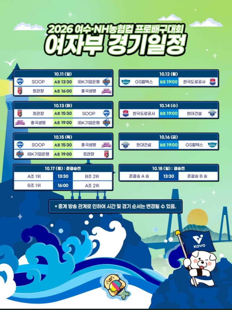 2026 여수 NH농협컵 프로배구대회 남녀부 경기일정