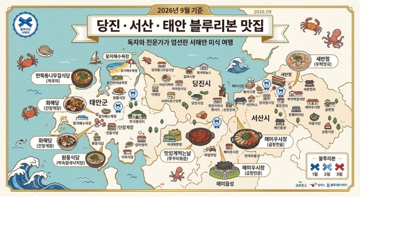 2026년 9월 기준 꼭 가봐야 할 당진 서산 태안 블루리본 맛집