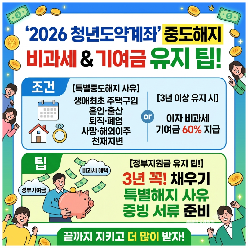 2026 청년도약계좌 중도해지 비과세 조건 기여금 및 정부지원금 유지 팁