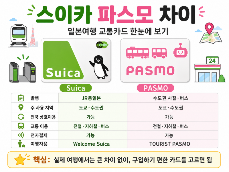 스이카 파스모 차이｜일본여행 교통카드 뭐가 나을까?