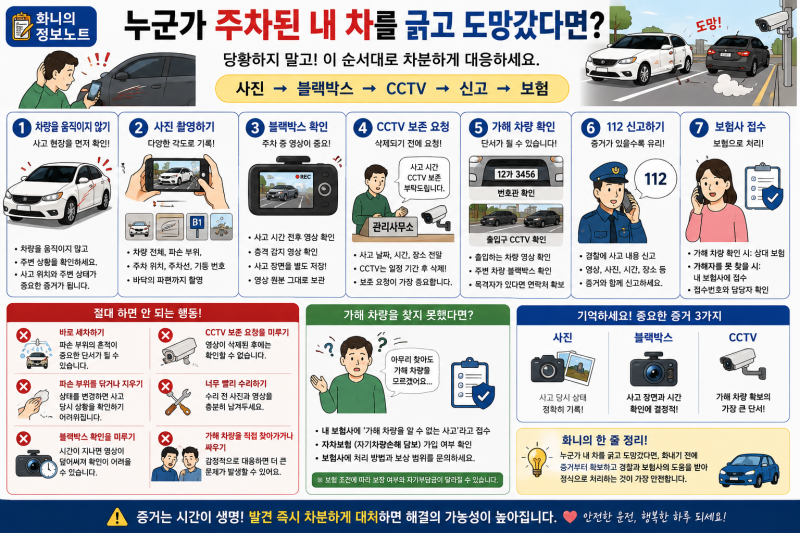 누군가 주차된 내 차를 긁고 도망갔다면?