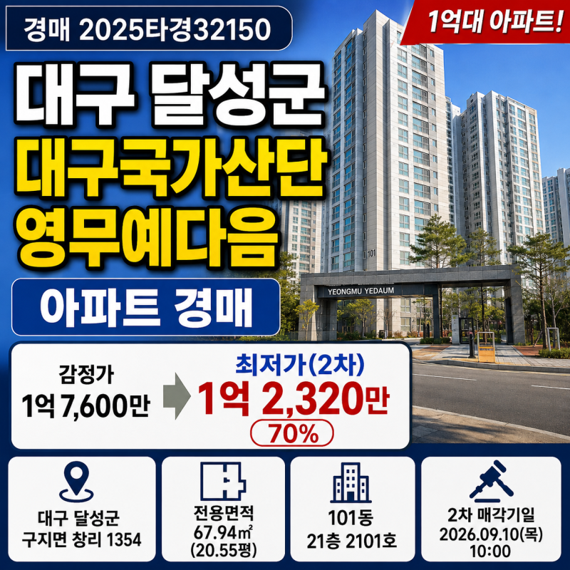 대구 달성군 대구국가산단영무예다음 아파트 경매 1억대 2025타경32150 사진 2