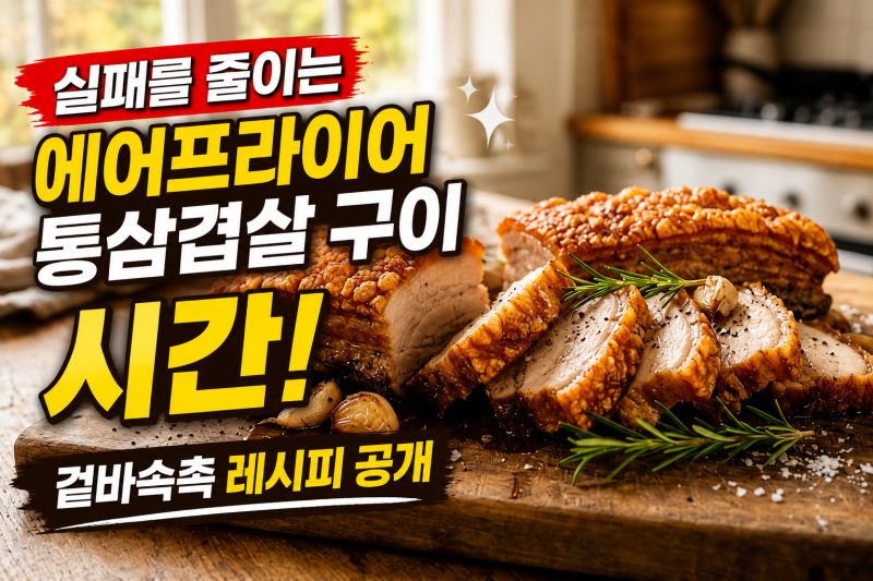 실패를 줄이는 에어프라이어 통삼겹살 구이 시간! 겉바속촉 레시피 공개