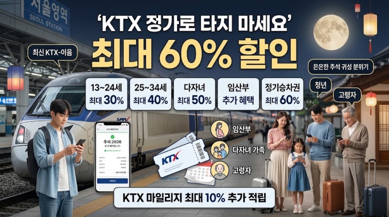 2026 추석 KTX 예매 전 꼭 확인하세요｜청년·임산부·다자녀 최대 60% 할인받는 7가지 방법