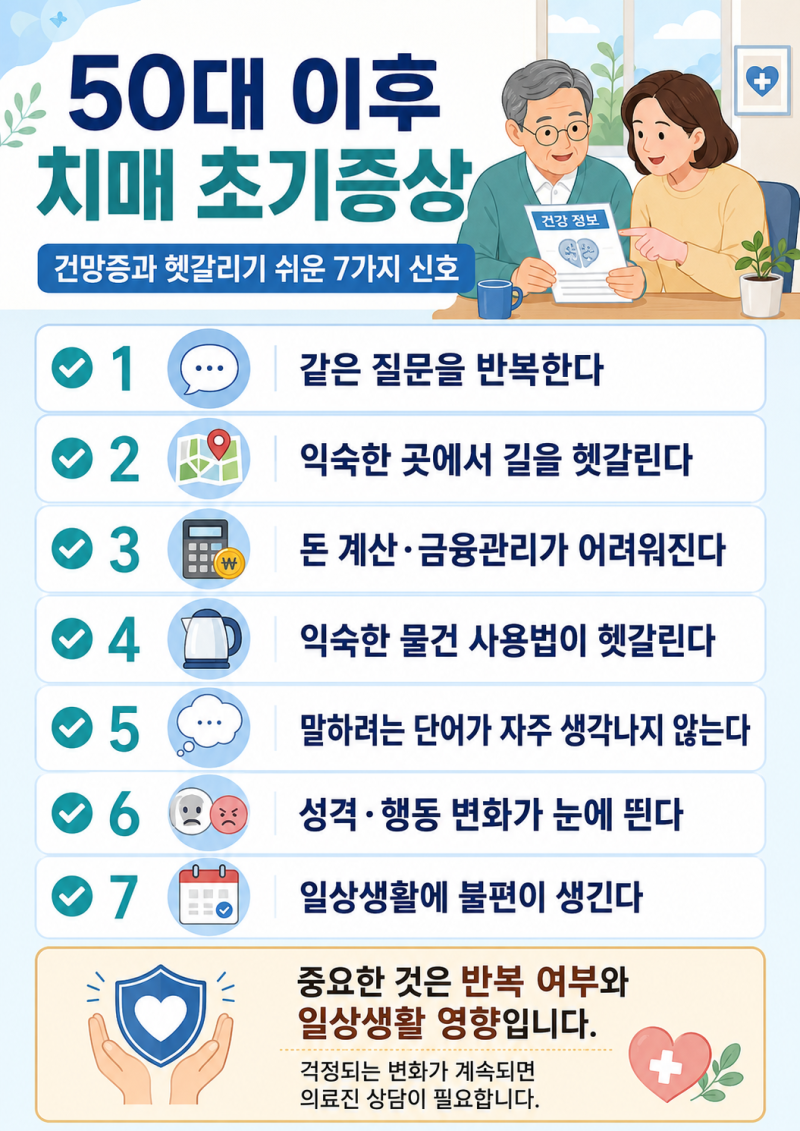 50대 이후 치매 초기증상, 건망증과 헷갈리기 쉬운 7가지 신호