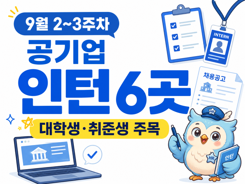 2026년 9월 2~3주차 공기업 인턴 6곳｜대학생이 주목할 공공기관 인턴 채용