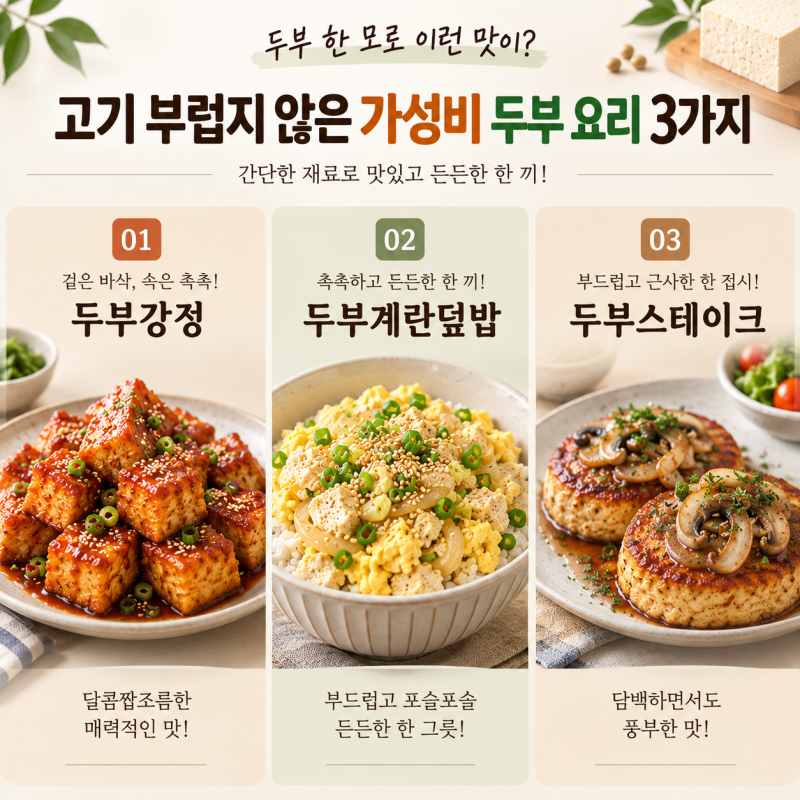 두부 한 모로 이런 맛이? 고기 부럽지 않은 가성비 두부 요리 3가지