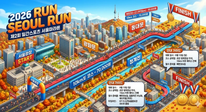 [2026 RUN SEOUL RUN] 제20회 일간스포츠 서울마라톤 완벽 가이드: 하프·10km 코스 분석부터 초보자 ....