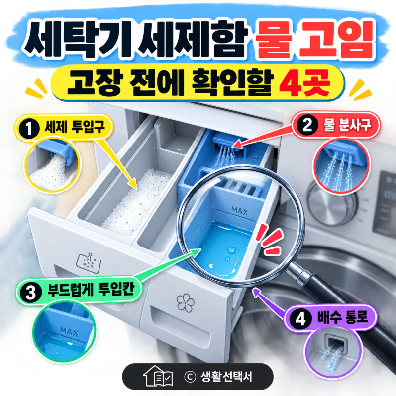 세탁기 세제함에 물이 남는 이유, 고장 전에 확인할 4곳
