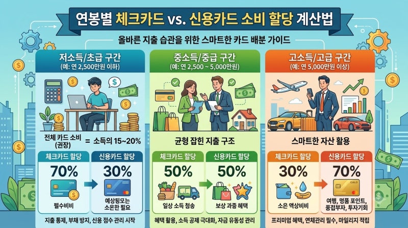 체크카드와 신용카드 사용액 배분 전략 연봉 구간별 실전 계산법