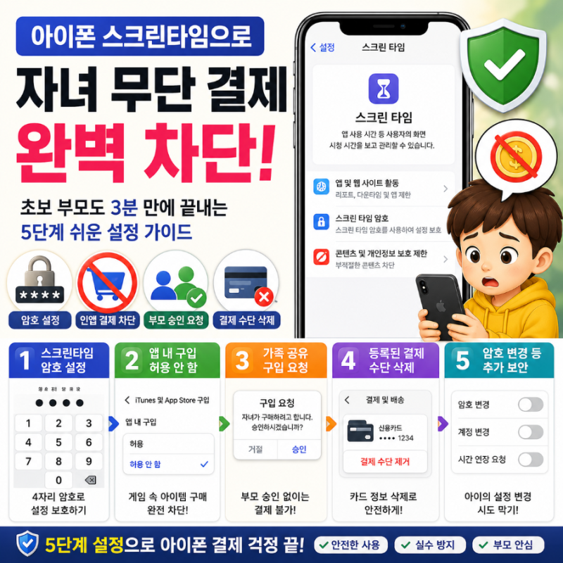 아이폰 스크린타임 자녀 결제 차단: 초등학생도 이해하는 3분 완전 차단법