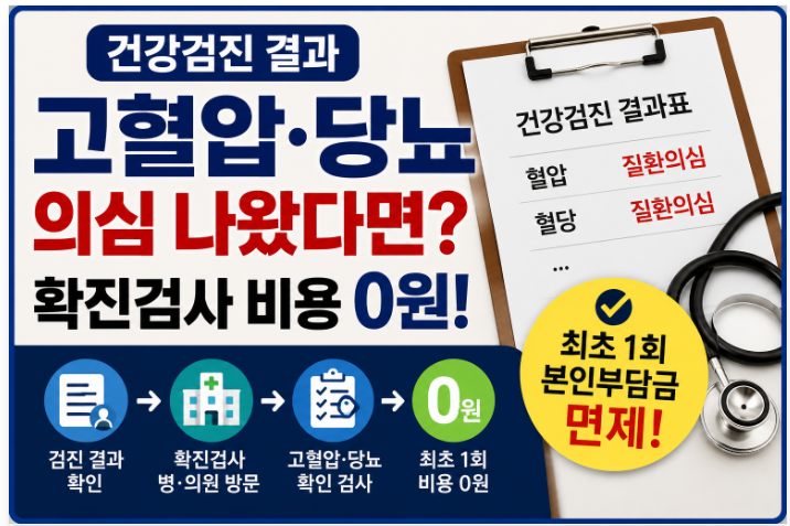 건강검진에서 고혈압·당뇨 의심 나왔다면? 확진검사 본인부담금 0원 확인하세요
