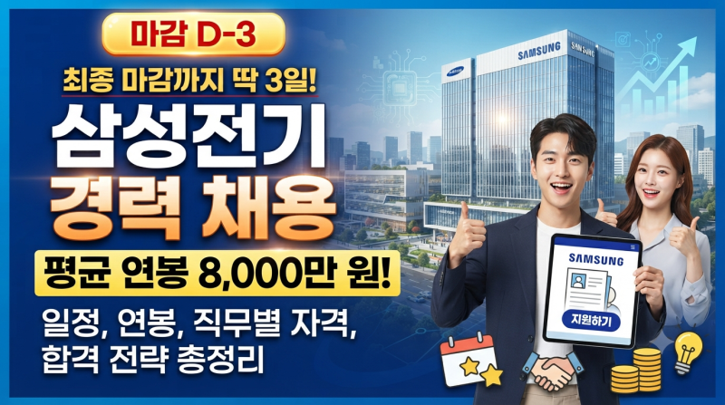 "마감 D-3평균 연봉 8,000만 원!" 삼성전기 경력 채용: 일정, 연봉, 직무별 자격, 합격 전략 총정....