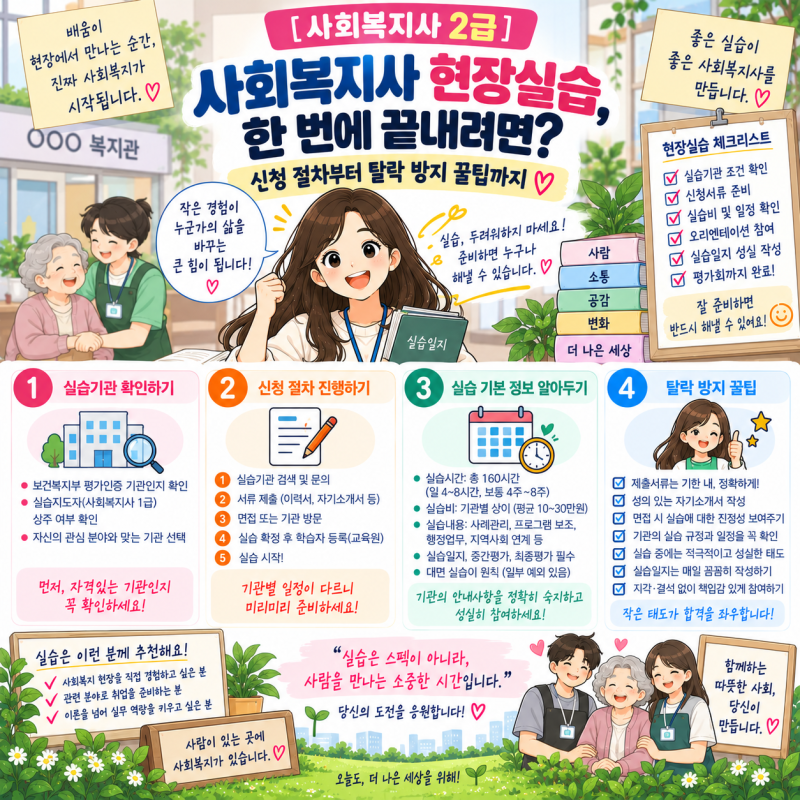[사회복지사 2급] 사회복지사 현장실습, 한 번에 끝내려면? 신청 절차부터 탈락 방지 꿀팁까....