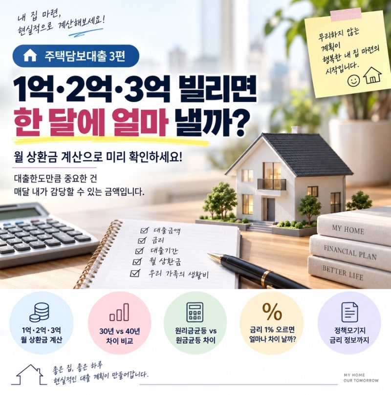 주택담보대출 3편｜1억·2억·3억 빌리면 한 달에 얼마 낼까? 월 상환금 계산