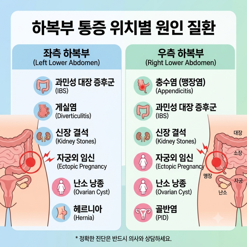 오른쪽 왼쪽 아랫배 통증 콕콕 찌를 때, 위치별 원인 질환과 응급 신호 정리
