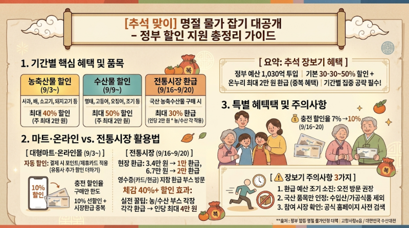 2026 추석 할인 혜택 총정리: 농축수산물 50% 할인부터 온누리상품권 2만 원 환급 꿀팁