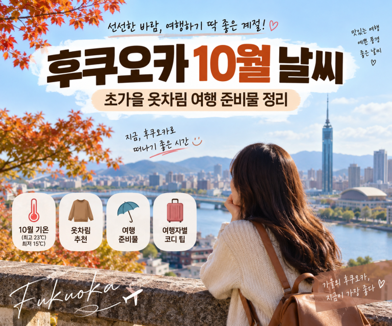 후쿠오카 10월 날씨 초가을 옷차림 여행 준비물 정리