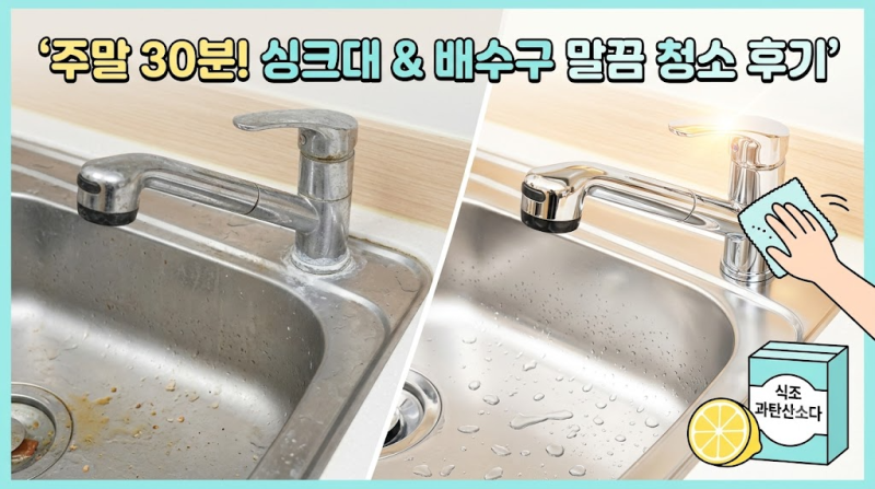 주말 30분 투자로 주방 싱크대 물때와 배수구 말끔하게 청소한 후기