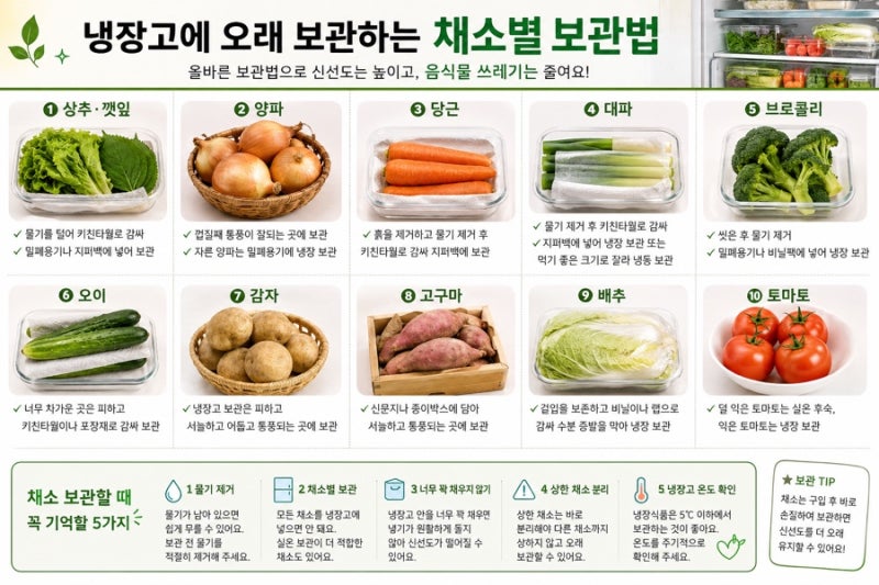 냉장고에 오래 보관하는 채소별 보관법 10가지