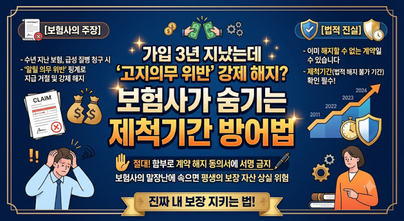 가입 3년 지났는데 '고지의무 위반' 강제 해지? 보험사가 숨기는 제척기간 방어법
