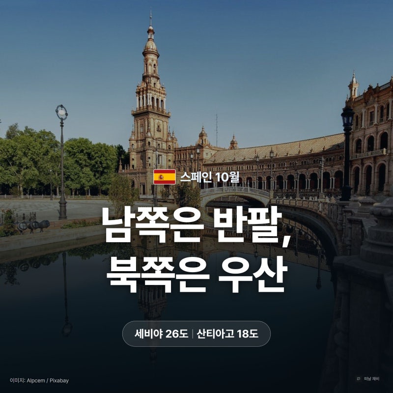 스페인 10월 날씨 옷차림 총정리, 남쪽은 반팔 북쪽은 우산이에요