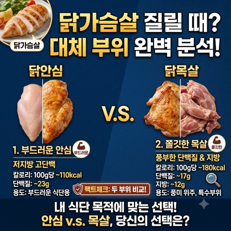 닭가슴살이 질릴 때 찾는 대체 부위! 부드러운 안심과 쫄깃한 목살 팩트체크