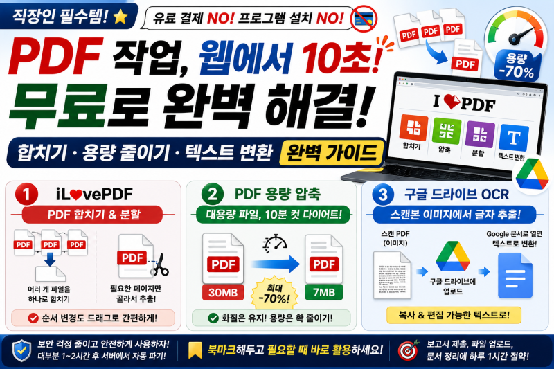 [직장인 필수템] 유료 결제 NO! 프로그램 설치 없이 무료로 PDF 합치기, 용량 줄이기, 텍스트 변....