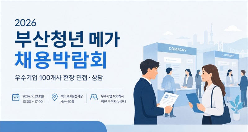 부산청년 메가 채용박람회, 100개 기업 모인다…21일 벡스코서 열리는 이유