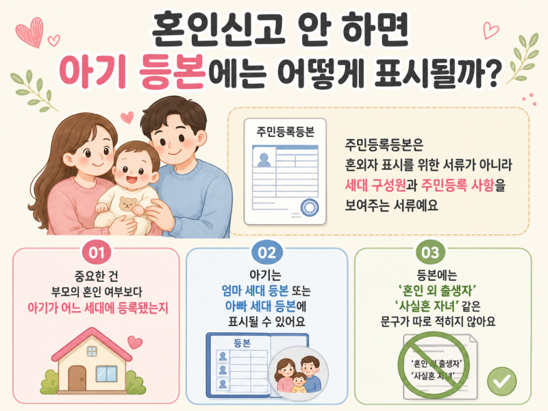 5. 혼인신고 안 하면 아기 등본에는 어떻게 표시될까?사실혼출생신고 혼외자출생신고