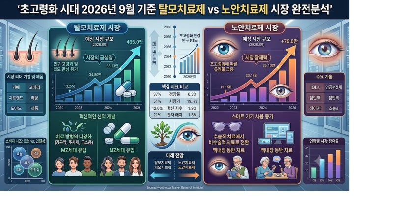 초고령화 시대 2026년 9월 기준 탈모치료제 vs 노안치료제 시장 완전분석
