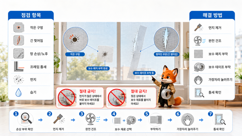 방충망 구멍 났을 때｜교체 전 간단하게 보수하는 법