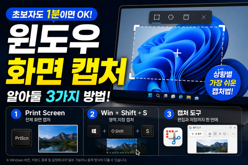 윈도우 화면 캡처 방법 3가지 및 단축키 정리: 윈도우 11 초보자를 위한 저장위치 가이드