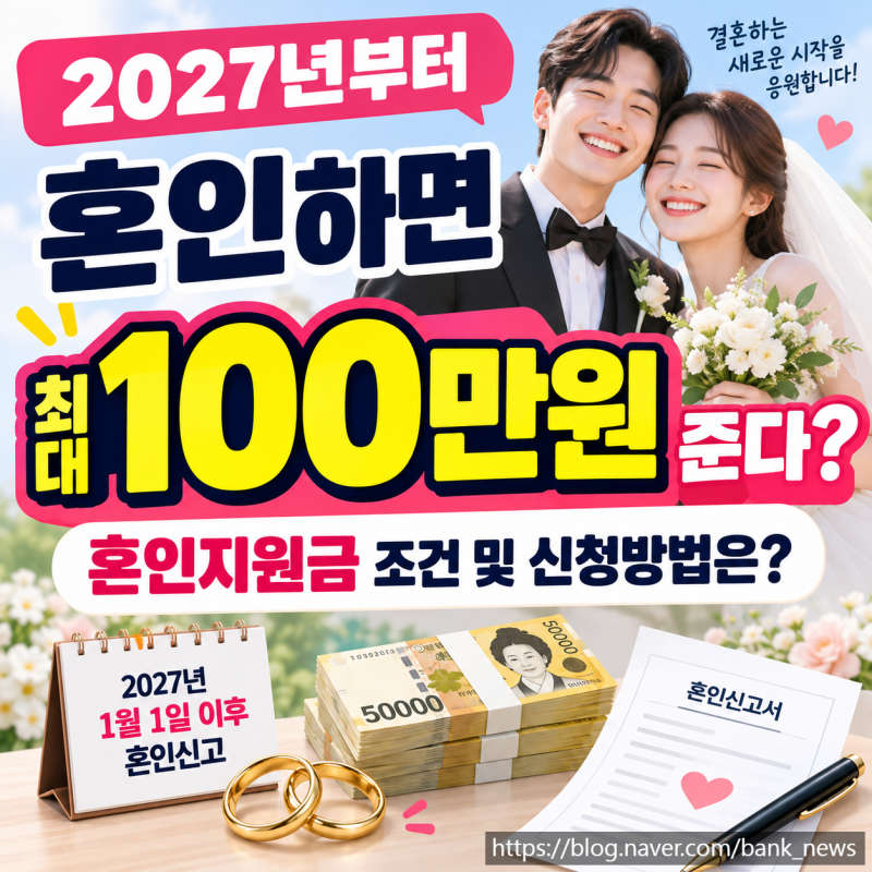 2027년부터 혼인하면 100만원 준다? "혼인지원금" 조건 및 신청방법은?