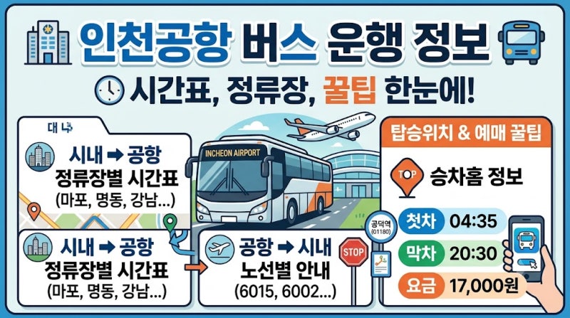 인천공항버스 전국지역 정류장 운행시간 안내｜내 지역 노선 찾는 법