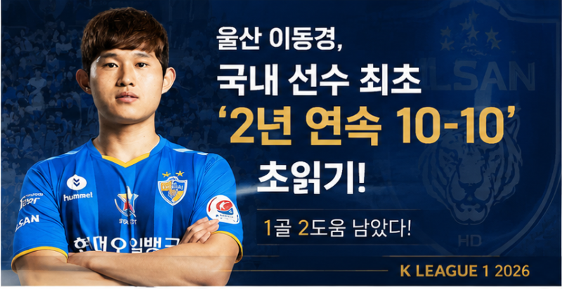 울산 이동경, 국내 선수 최초 ‘2년 연속 10-10’ 눈앞…1골 2도움 남았다