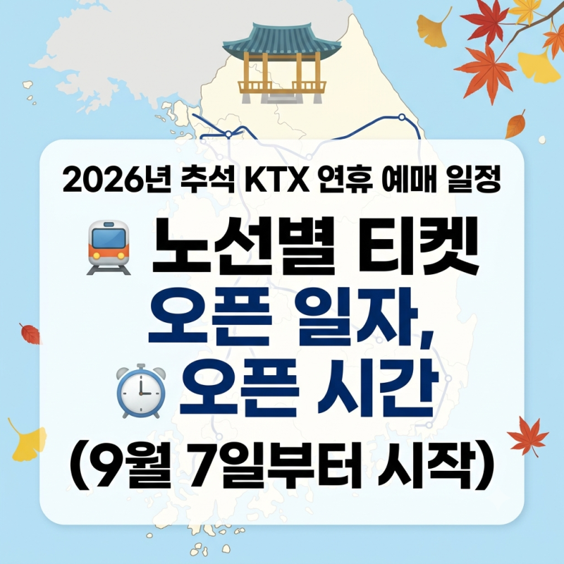 2026년 KTX + SRT 통합 후, 첫 추석 예매 일정 (노선별 티켓 오픈 일자, 오픈 시간, 예매 방법) (9월....