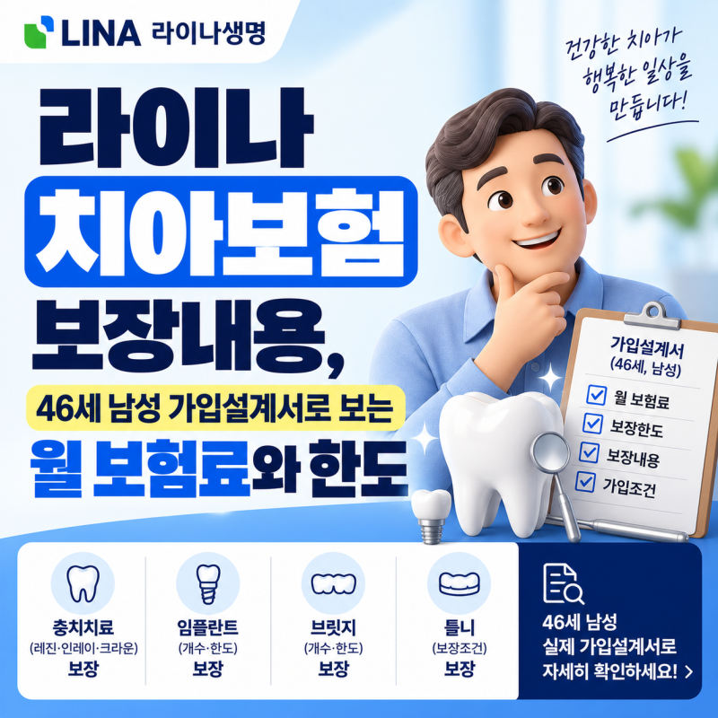 라이나 치아보험 보장내용, 46세 남성 가입설계서로 보는 월 보험료와 한도