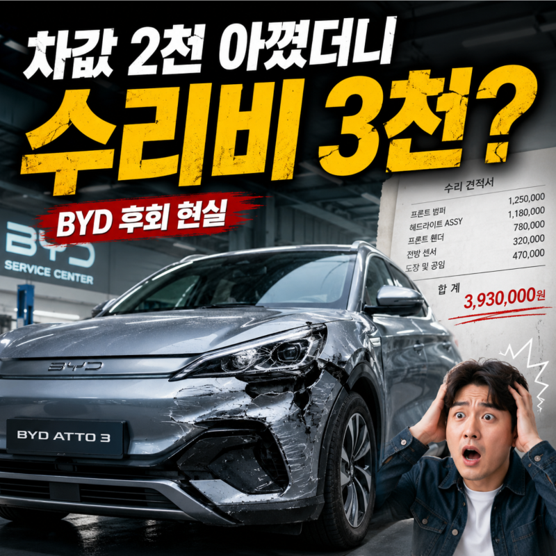 "차값 2천 아꼈더니 수리비가 3천?" BYD 오너들이 계약서 찢고 후회하는 현실ㄷㄷㄷ