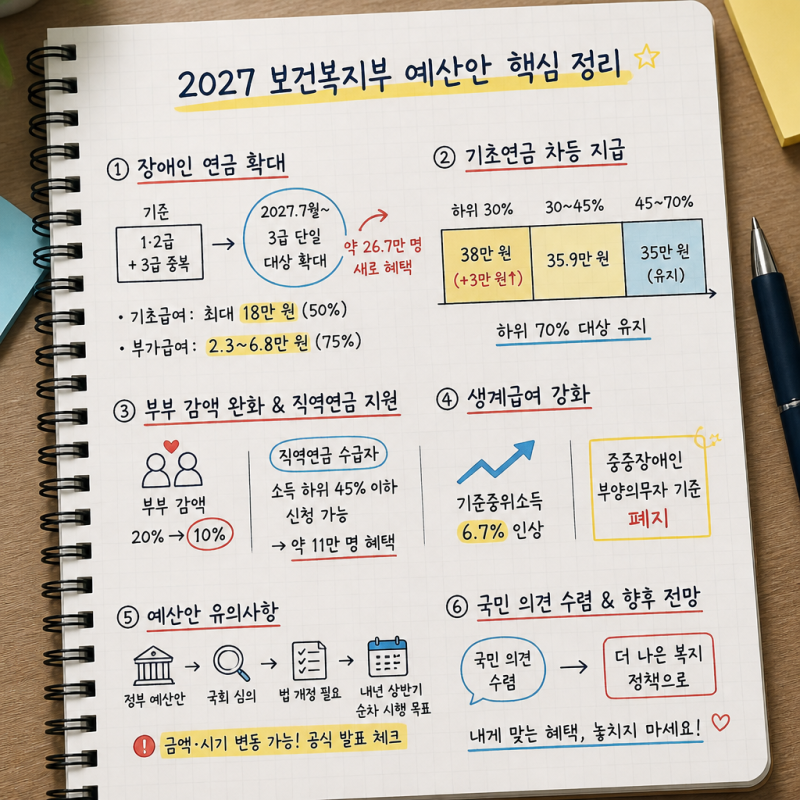 2027년 보건복지부 예산안 장애인 연금과 기초연금 변화 총정리(9월1일 발표)
